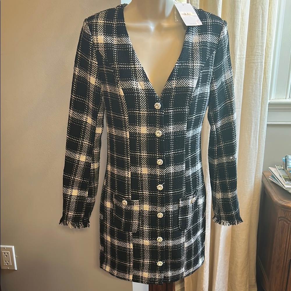 Forever 21 Monochrome Rhinestone Plaid Dress